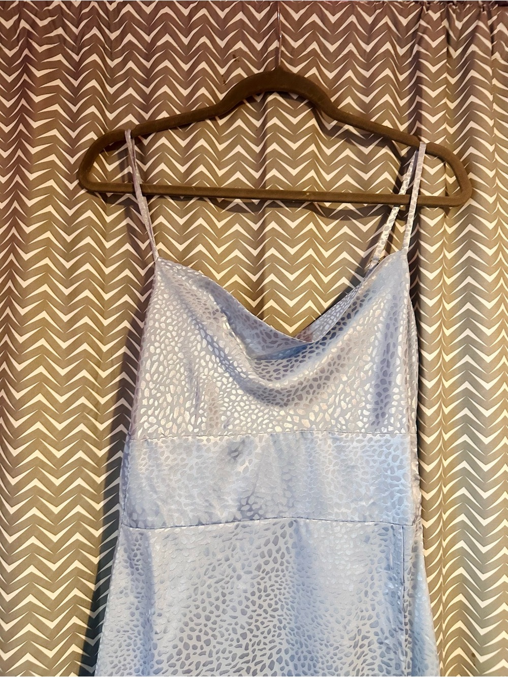 NWT Lulus | Fiercely Chic Light Blue Satin Jacquard Print Cowl Midi Dress, S - Picture 5 of 8